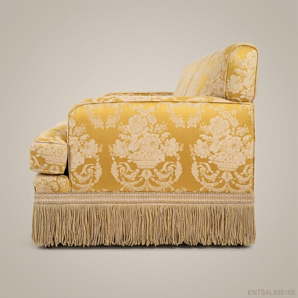 2-Seat Victorian Damask Salon Sofa with Fringe Trim