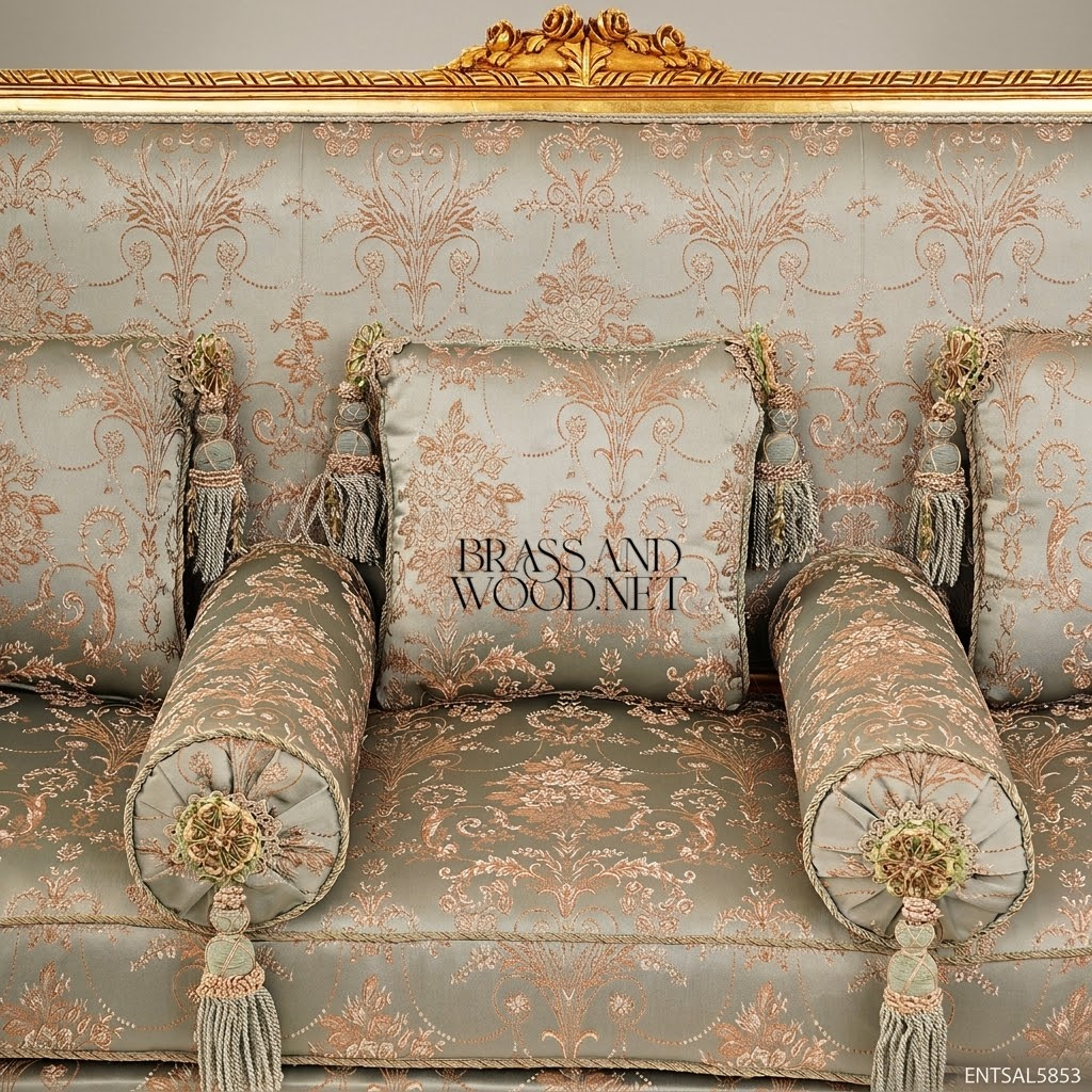 2-Seat Louis XVI Gilded Salon Sofa – Sage Damask Brocade