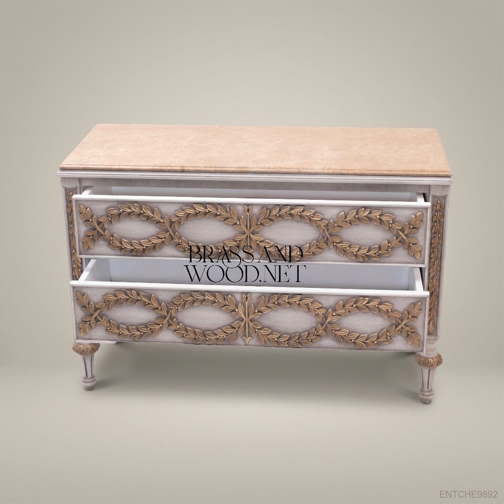 Louis XVI Neoclassical Chest of Drawers with Gilded Laurel Wreath Carvings