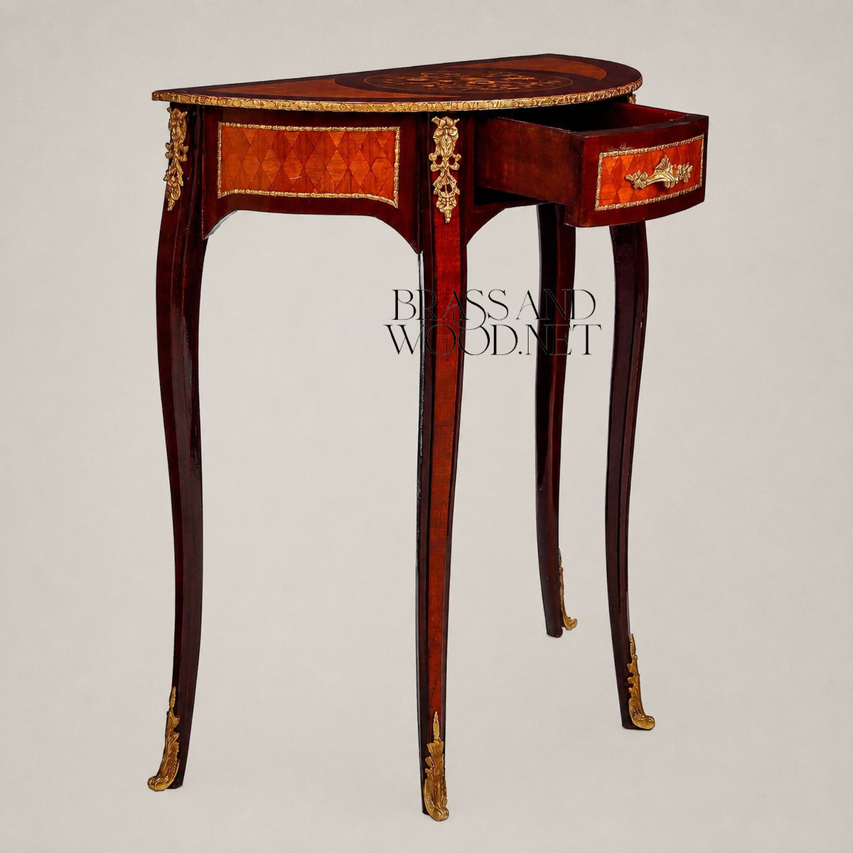 Classic Brown Demi-Lune Console 60 cm - 1 Drawer