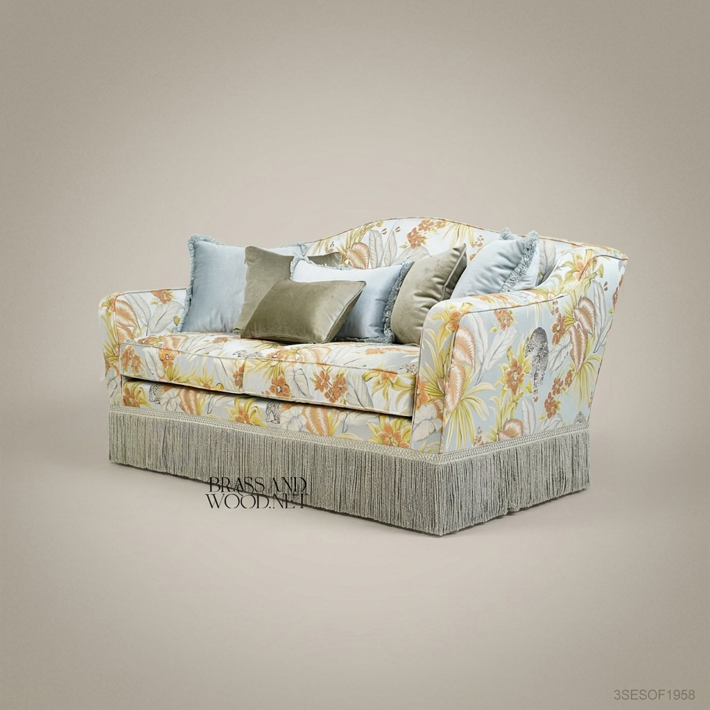 3-Seat Victorian Floral Salon Sofa with Fringe Skirt