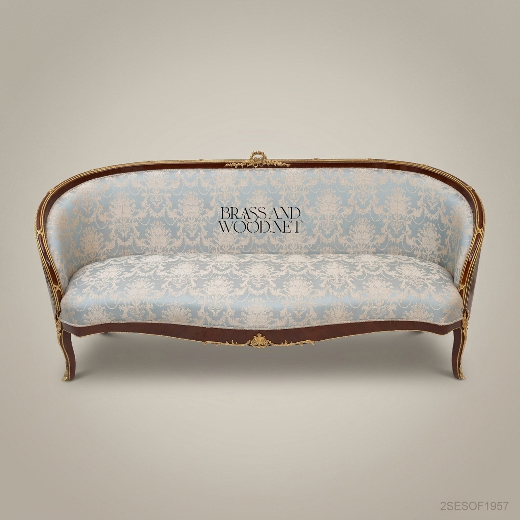 3-Seat Louis XV Barrel-Back Salon Sofa with Gilt Brass Mounts