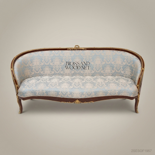 3-Seat Louis XV Barrel-Back Salon Sofa with Gilt Brass Mounts