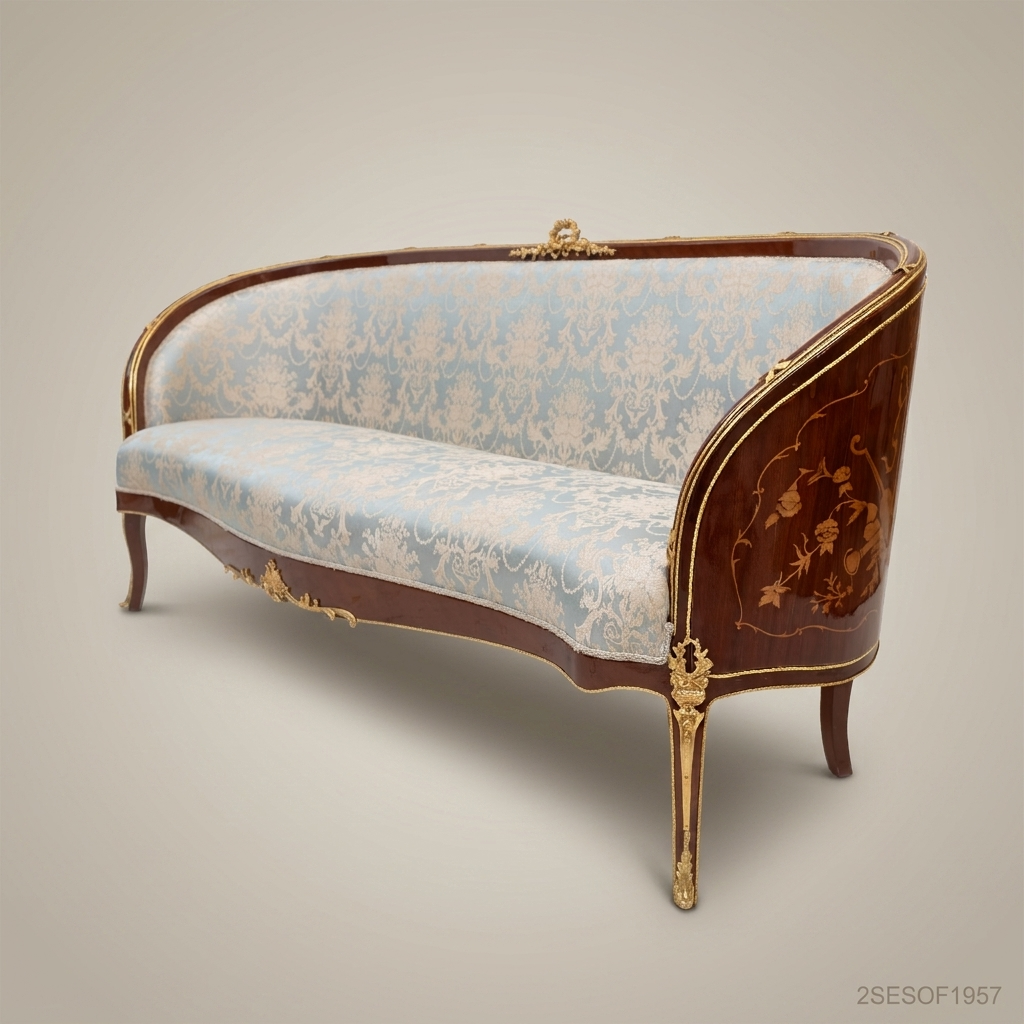 3-Seat Louis XV Barrel-Back Salon Sofa with Gilt Brass Mounts