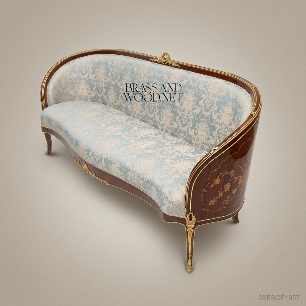 3-Seat Louis XV Barrel-Back Salon Sofa with Gilt Brass Mounts