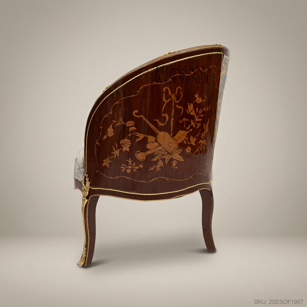 3-Seat Louis XV Barrel-Back Salon Sofa with Gilt Brass Mounts
