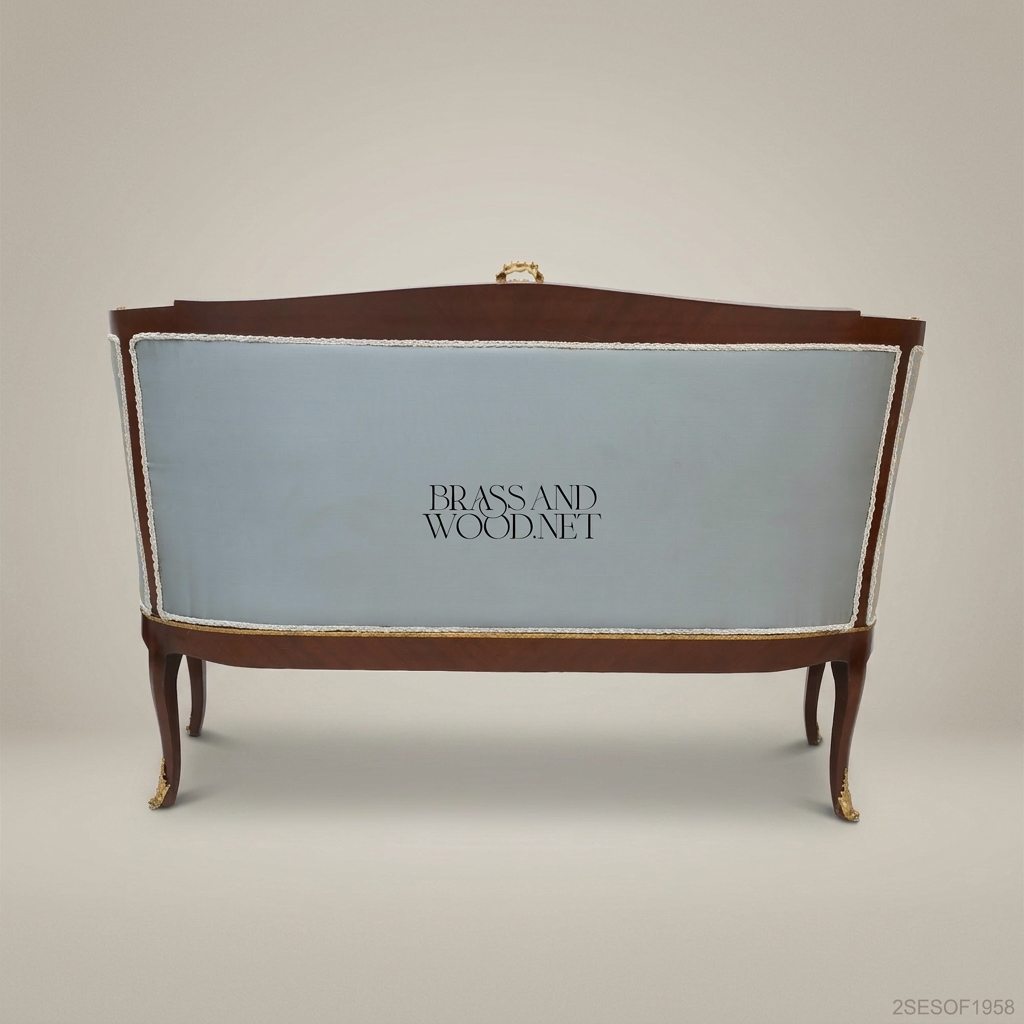 3-Seat Louis XV Damask Salon Sofa with Gilt Brass Mounts