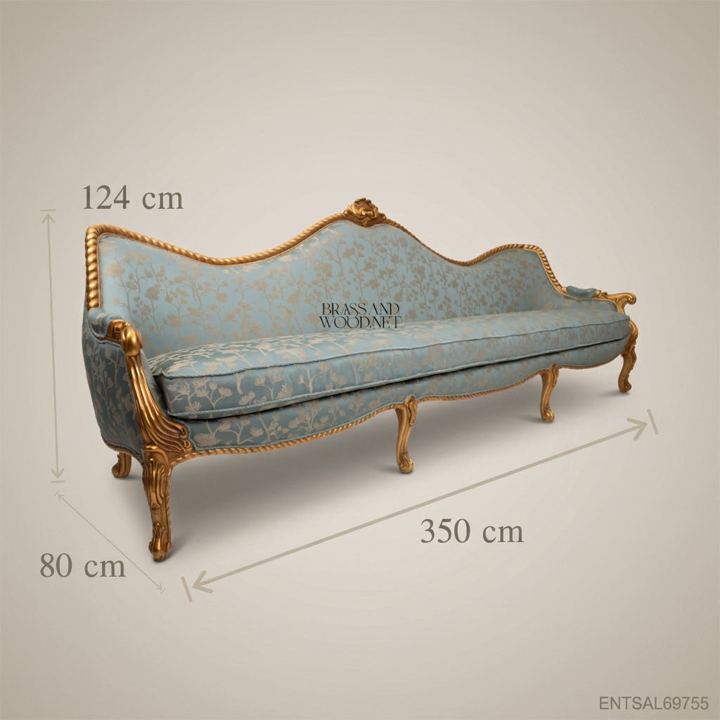 3-Seat Louis XV Gilded Salon Sofa – Damask Brocade