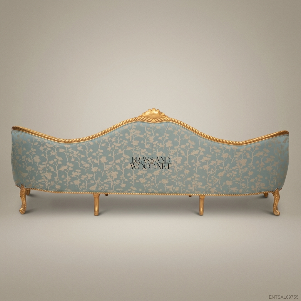 3-Seat Louis XV Gilded Salon Sofa – Damask Brocade
