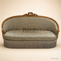 4-Seat Louis XV Gilded Salon Sofa with Brocade Upholstery