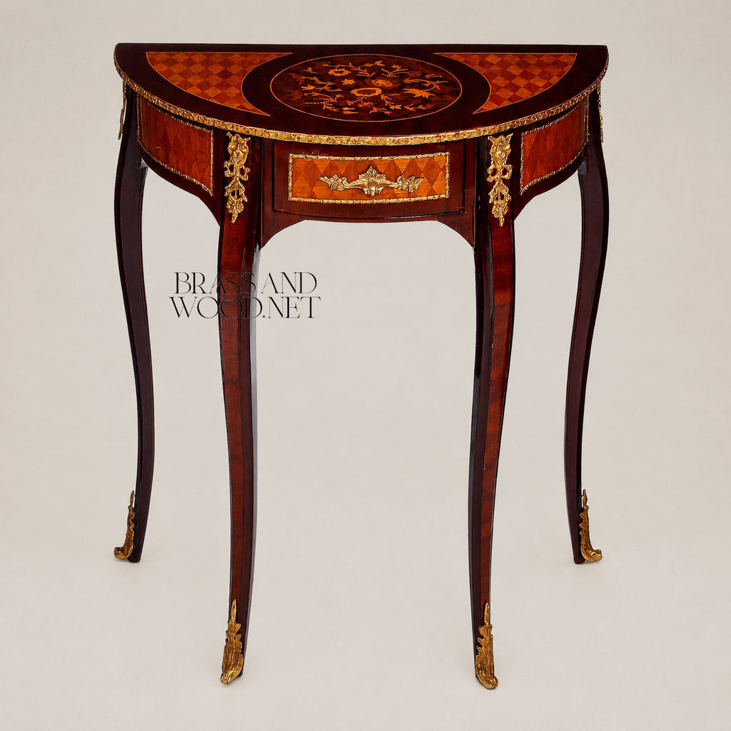 Classic Brown Demi-Lune Console 60 cm - 1 Drawer