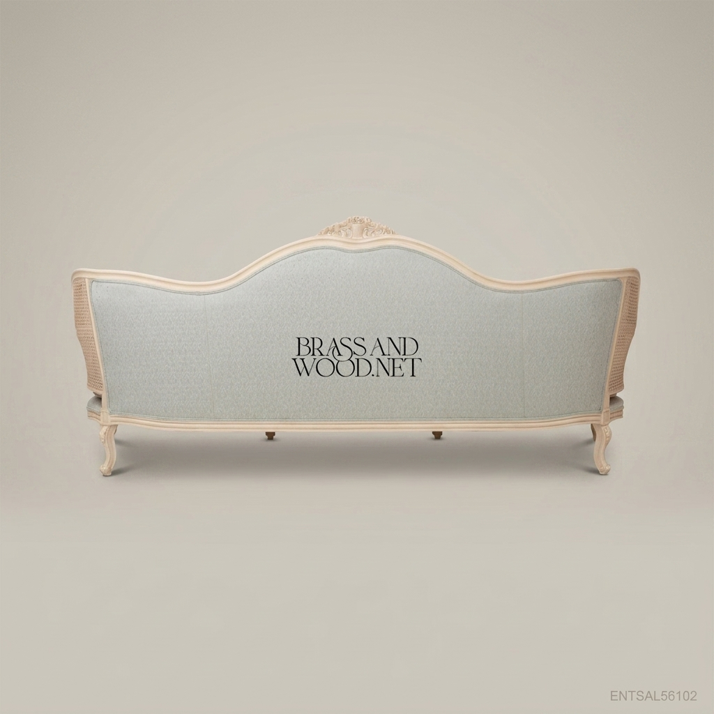 Louis XV Cane & Damask Salon Sofa — 4 Persons