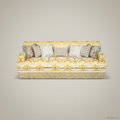 4-Seat Baroque Damask Salon Sofa with Fringe Trim