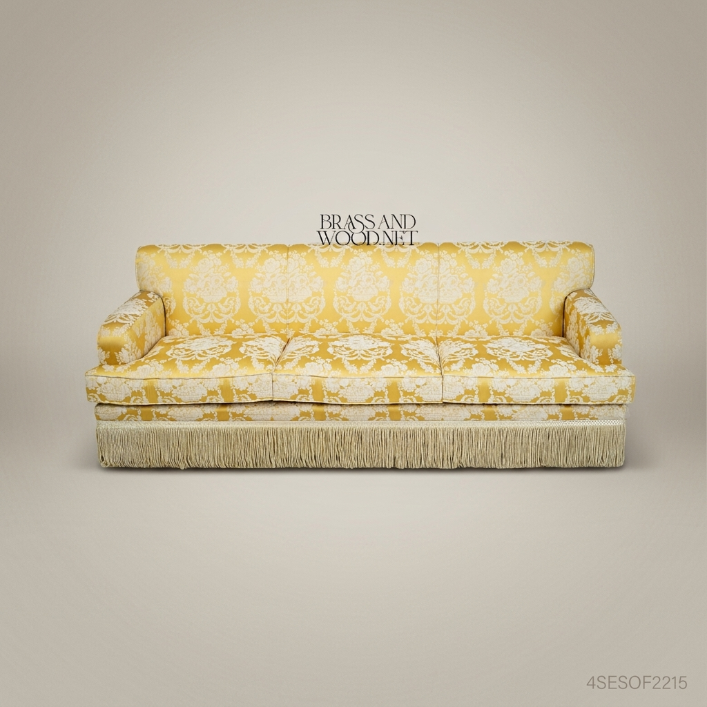 4-Seat Baroque Damask Salon Sofa with Fringe Trim