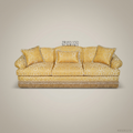 4-Seat Louis XV Damask Salon Sofa with Gold Fringe