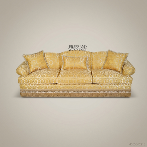 4-Seat Louis XV Damask Salon Sofa with Gold Fringe