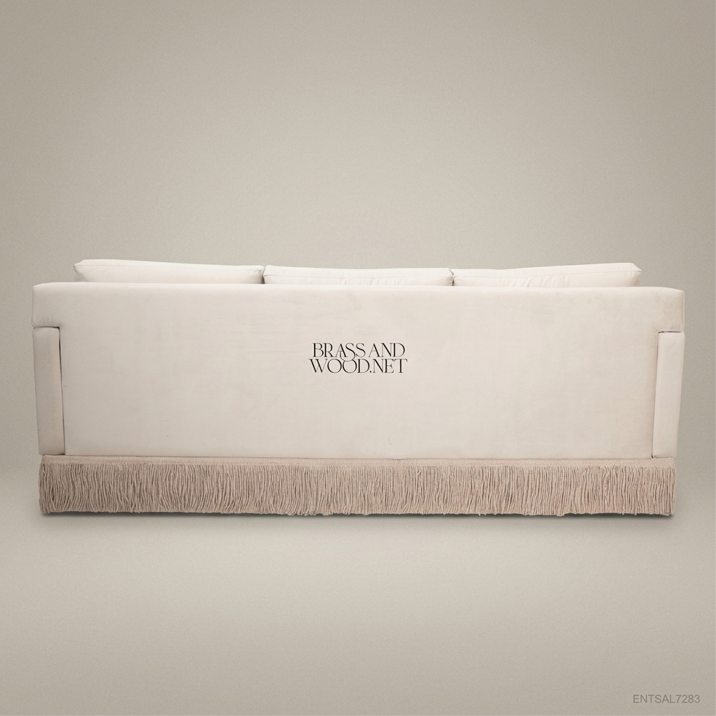 4-Seat Classical Fringed Velvet Salon Sofa with Braided Trim