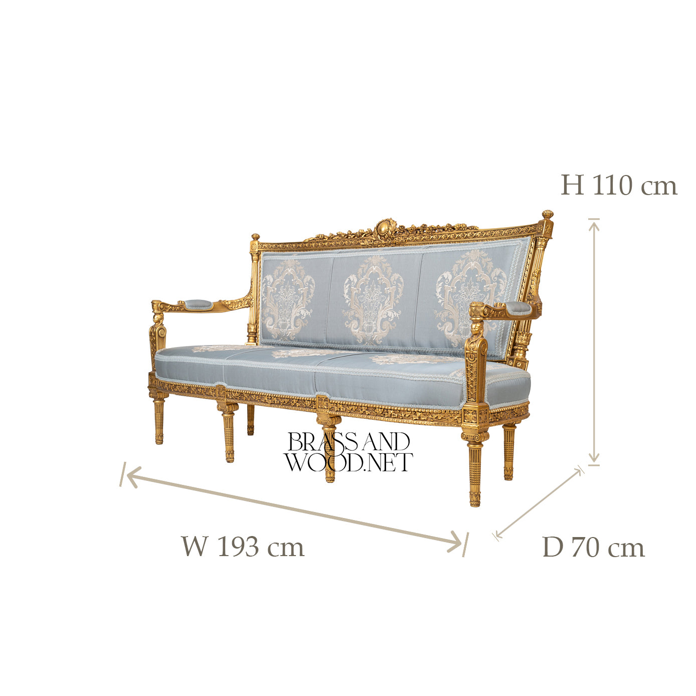4-Seat Louis XVI Gilded Salon Sofa – Damask Silk Upholstery