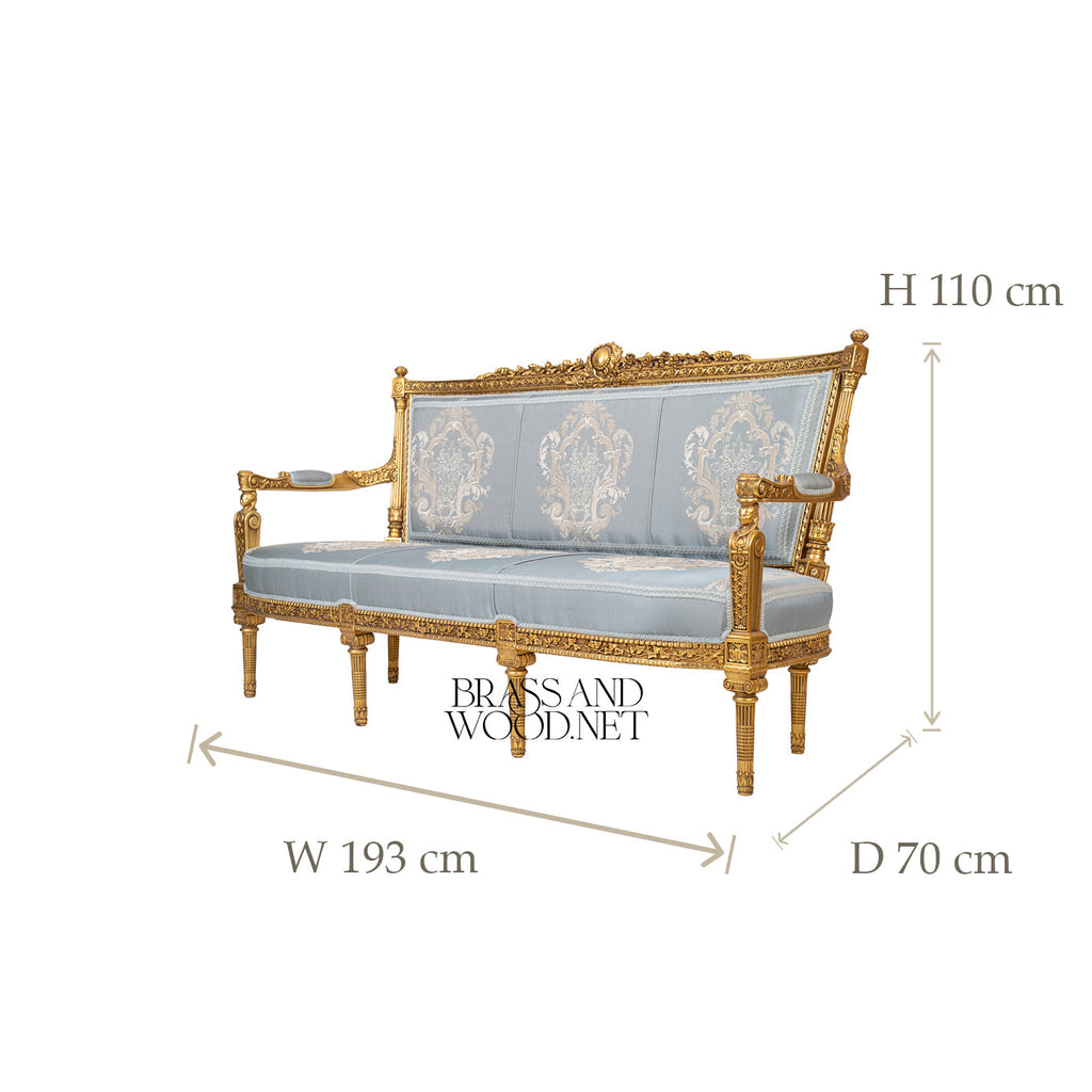 Louis XVI Gilded Salon Sofa with Damask Upholstery - 4 Persons