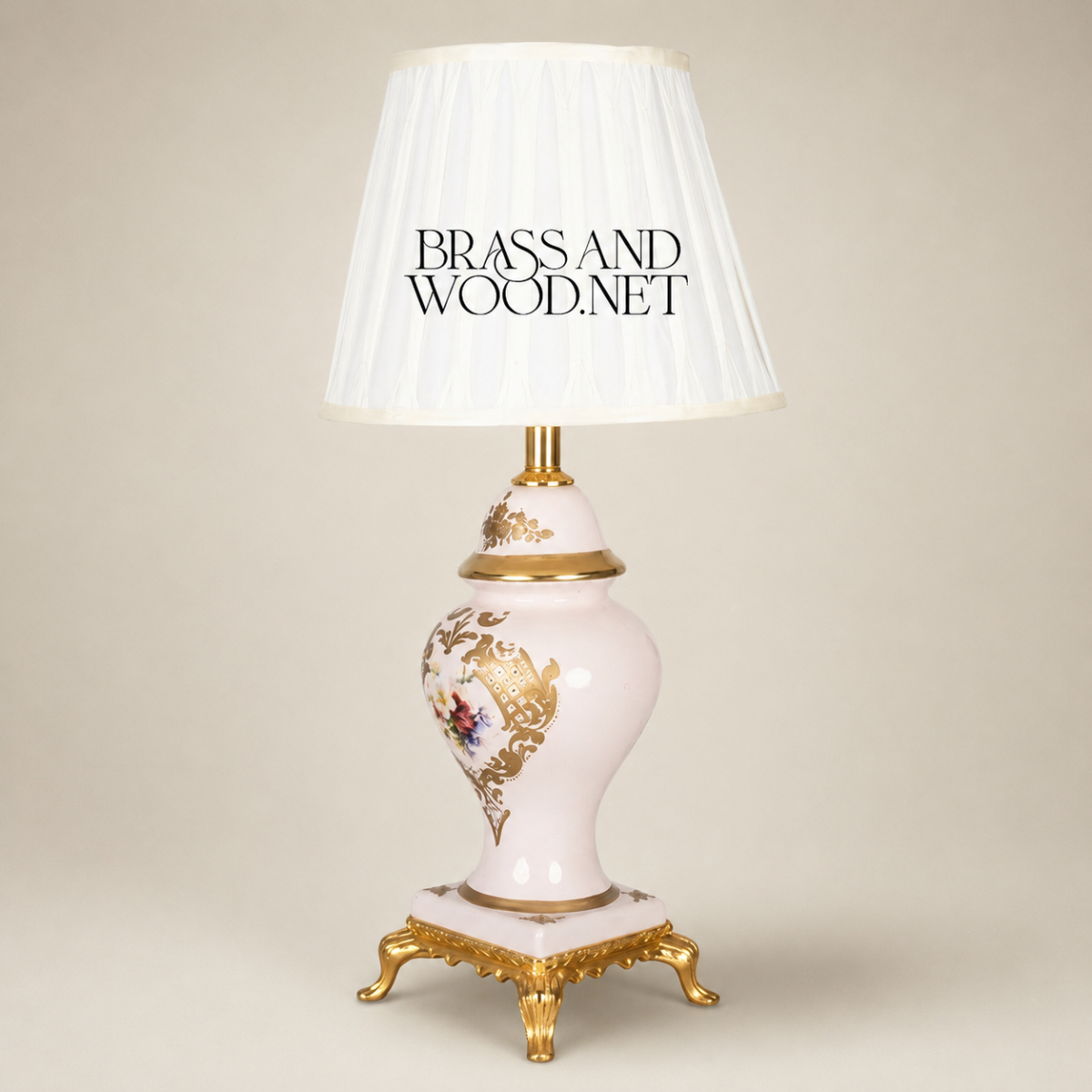 Classical Porcelain Table Lamp - Hand-Painted Floral Bouquet & Ornate Brass Base