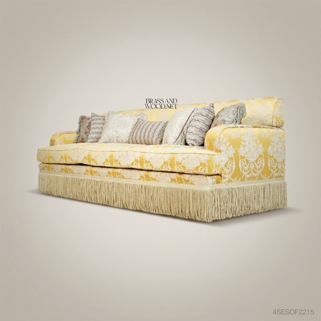 5-Seat Baroque Damask Salon Sofa with Fringe Trim