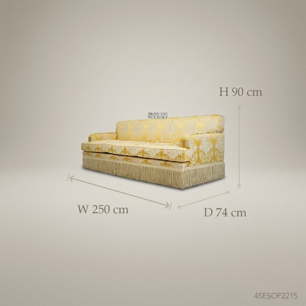 5-Seat Baroque Damask Salon Sofa with Fringe Trim