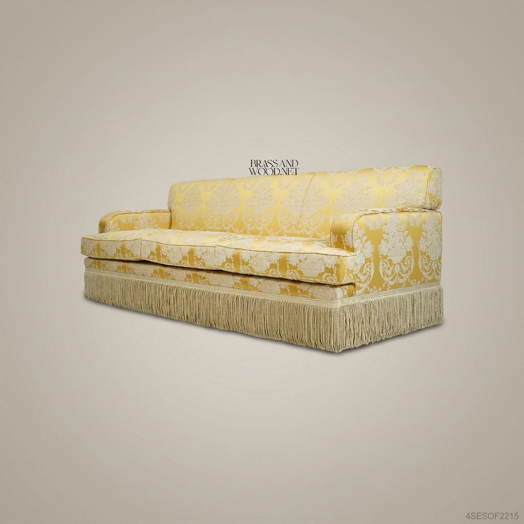 5-Seat Baroque Damask Salon Sofa with Fringe Trim