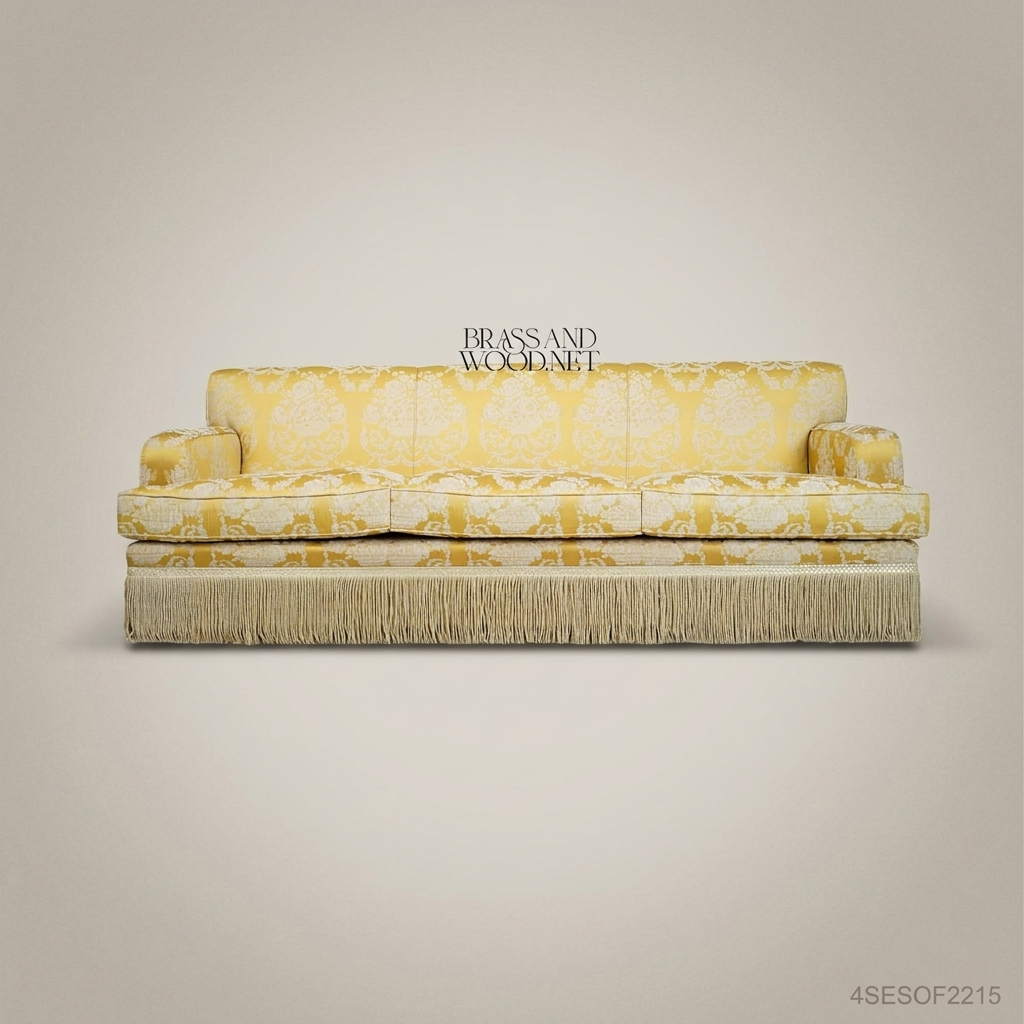 5-Seat Baroque Damask Salon Sofa with Fringe Trim