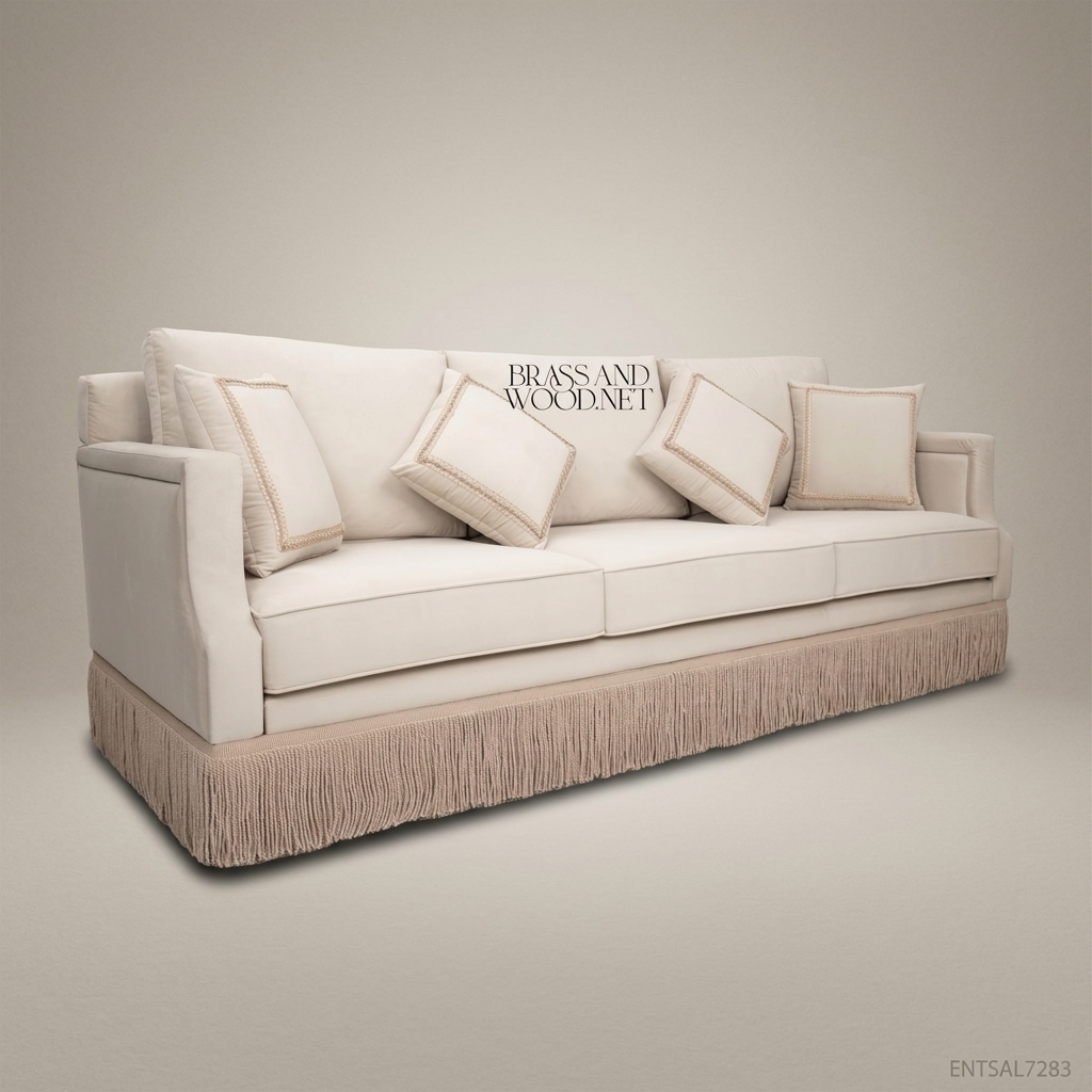 5-Seat Neoclassical Fringed Velvet Salon Sofa