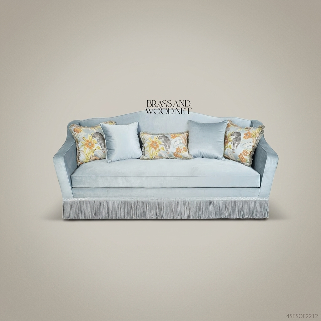 5-Seat Neoclassical Velvet Salon Sofa with Fringe Trim