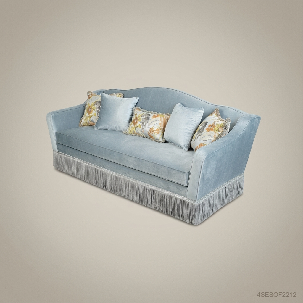 5-Seat Neoclassical Velvet Salon Sofa with Fringe Trim