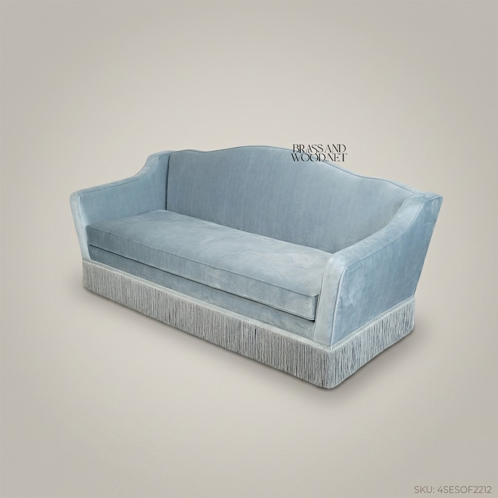 5-Seat Neoclassical Velvet Salon Sofa with Fringe Trim