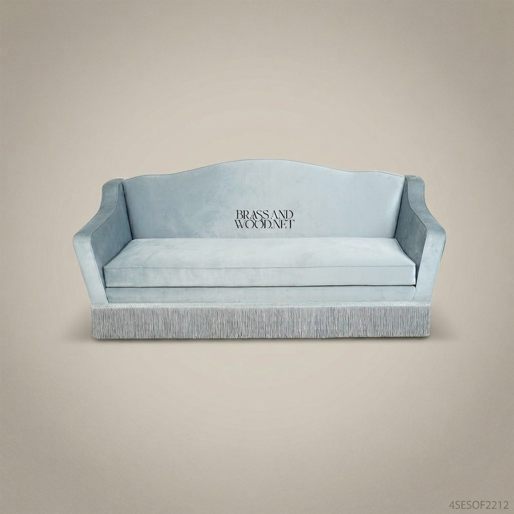 5-Seat Neoclassical Velvet Salon Sofa with Fringe Trim