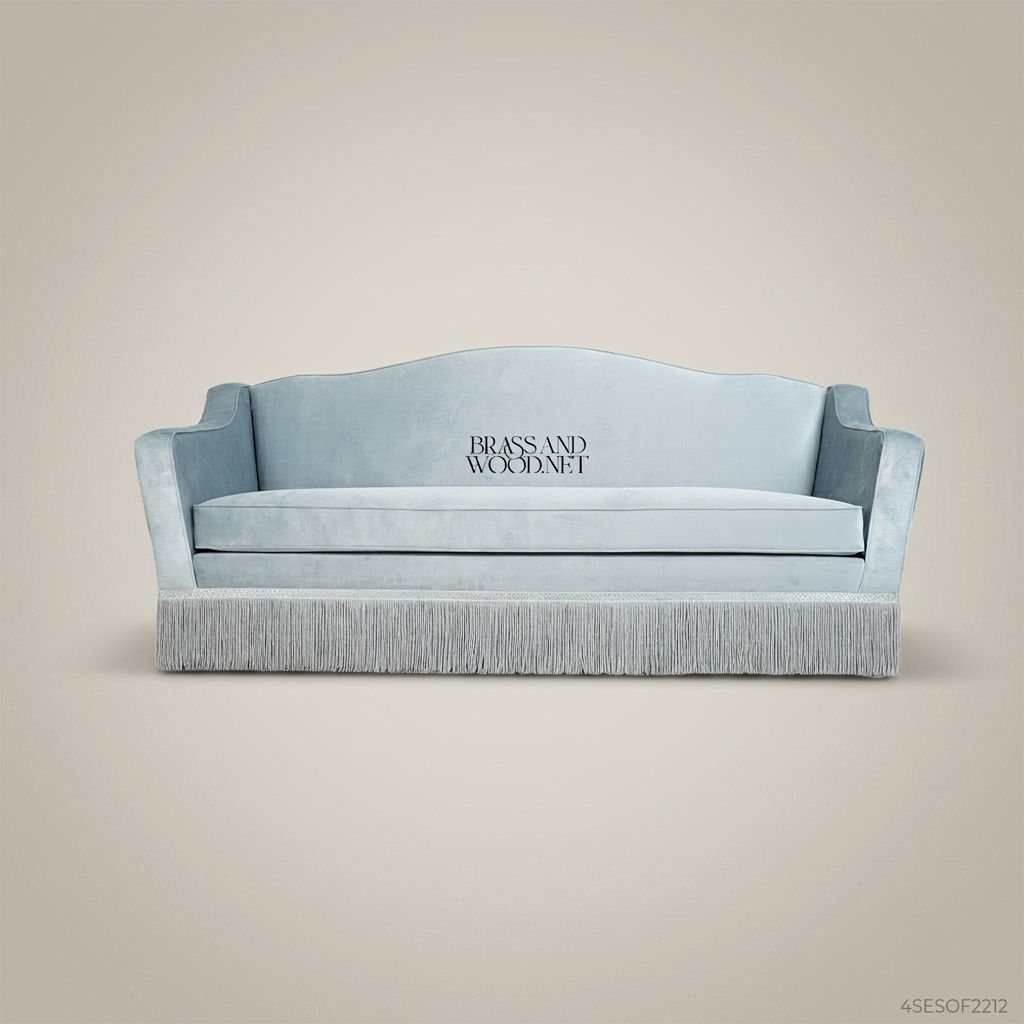 5-Seat Neoclassical Velvet Salon Sofa with Fringe Trim