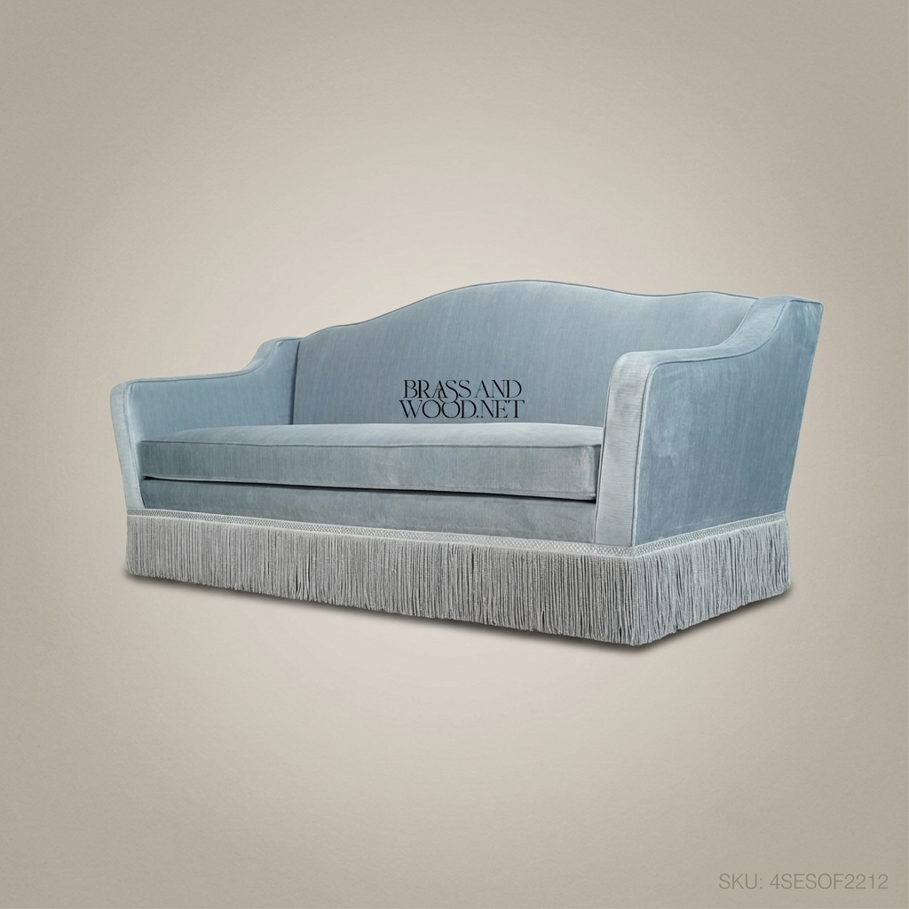 5-Seat Neoclassical Velvet Salon Sofa with Fringe Trim