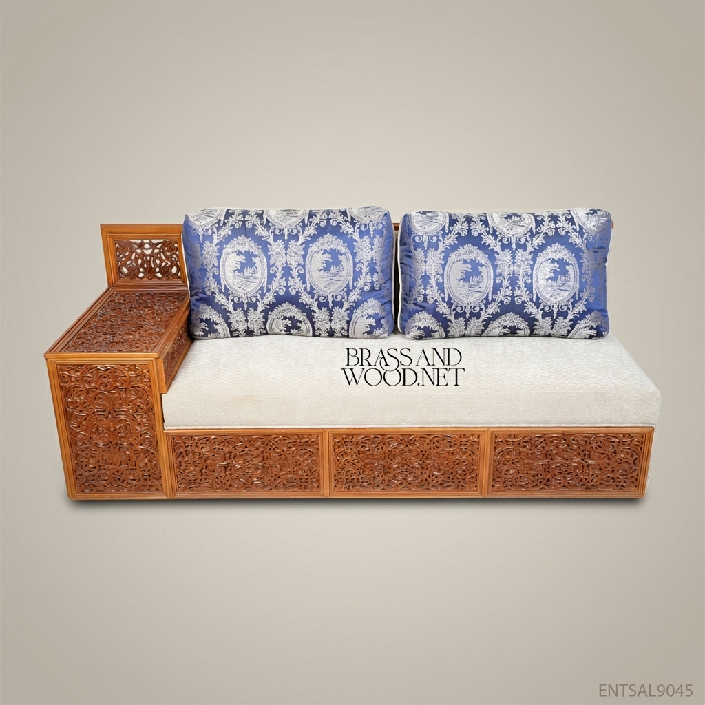 5-Seat Oriental Hand-Carved Solid Wood Salon Sofa