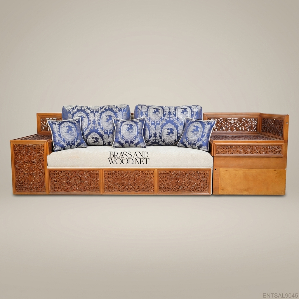 5-Seat Oriental Hand-Carved Solid Wood Salon Sofa