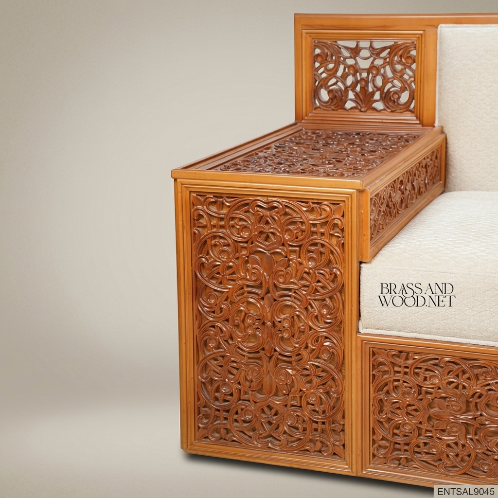 5-Seat Oriental Hand-Carved Solid Wood Salon Sofa
