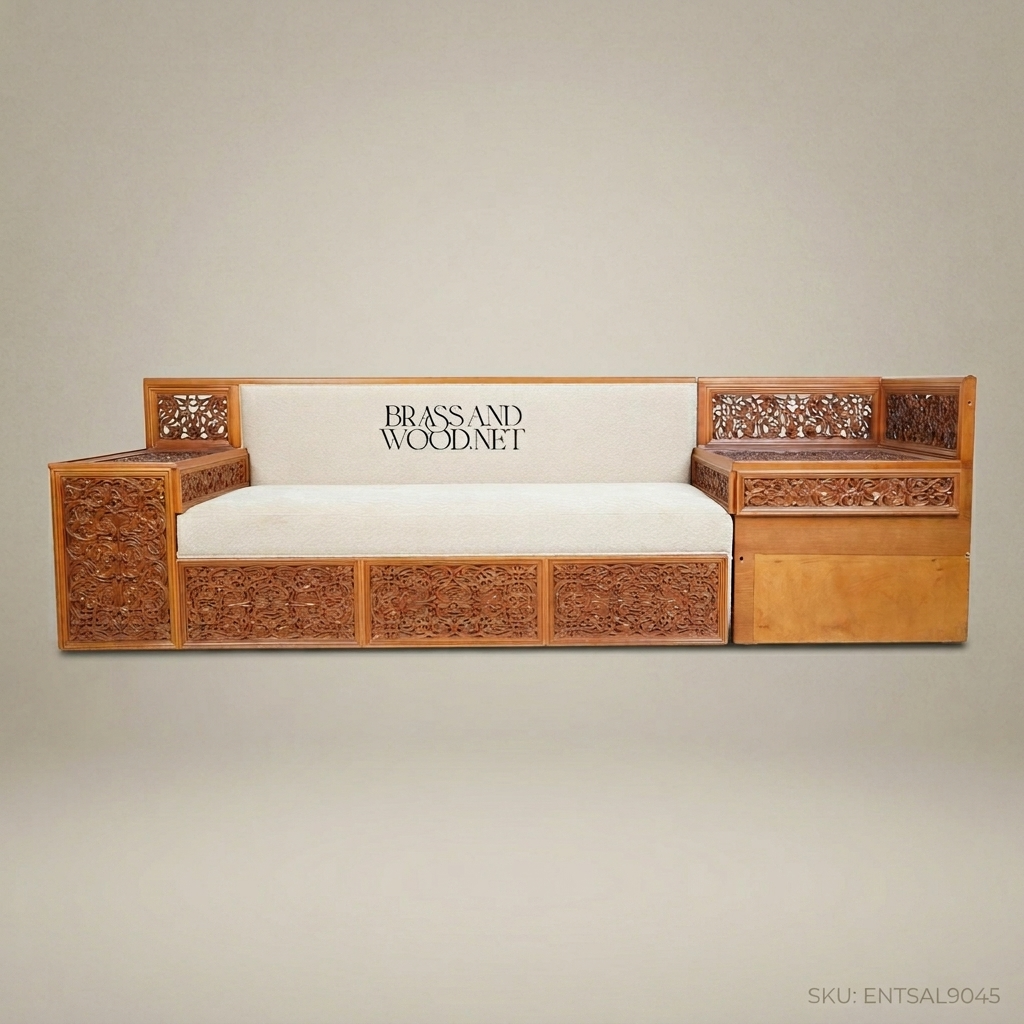 5-Seat Oriental Hand-Carved Solid Wood Salon Sofa