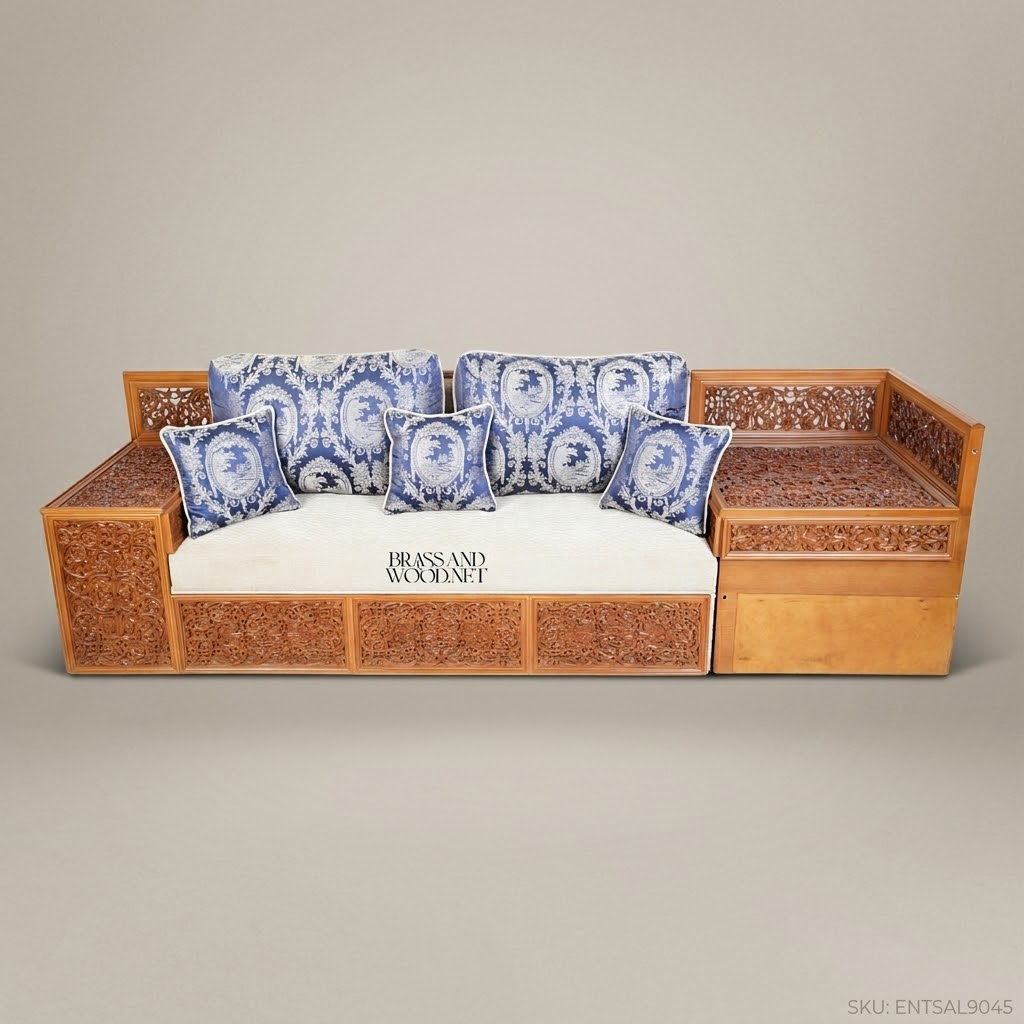 5-Seat Oriental Hand-Carved Solid Wood Salon Sofa