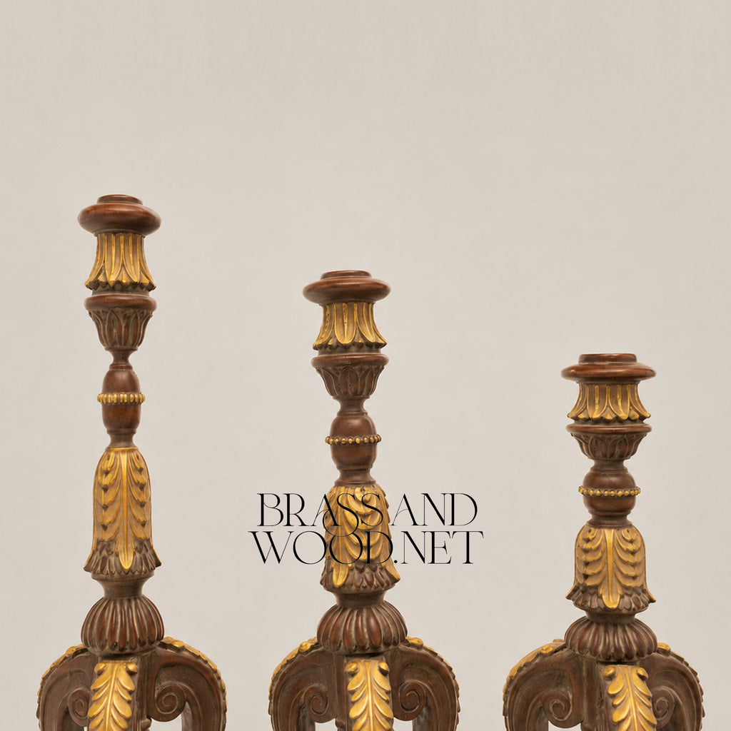 Graduated Wooden Candlestick Set of 3 - Brown