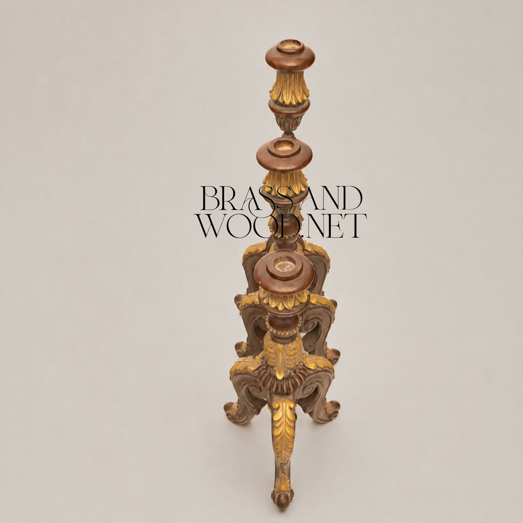 Graduated Wooden Candlestick Set of 3 - Brown