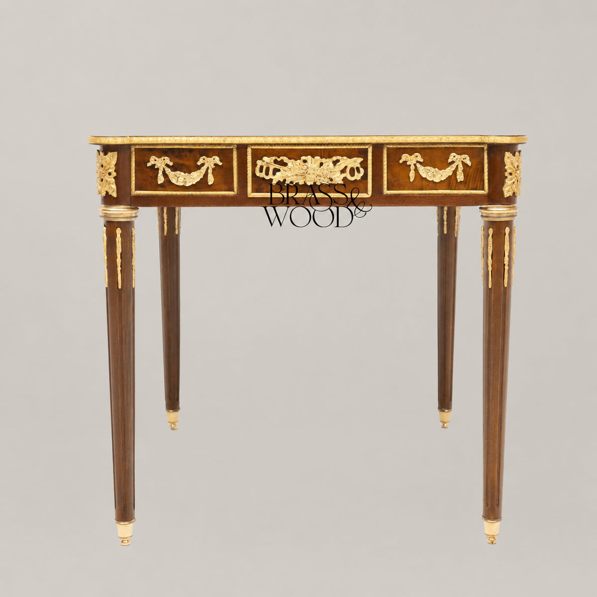 طقم طاولات ماركتريه ثلاثي برف 140 سم – خشب ونحاس