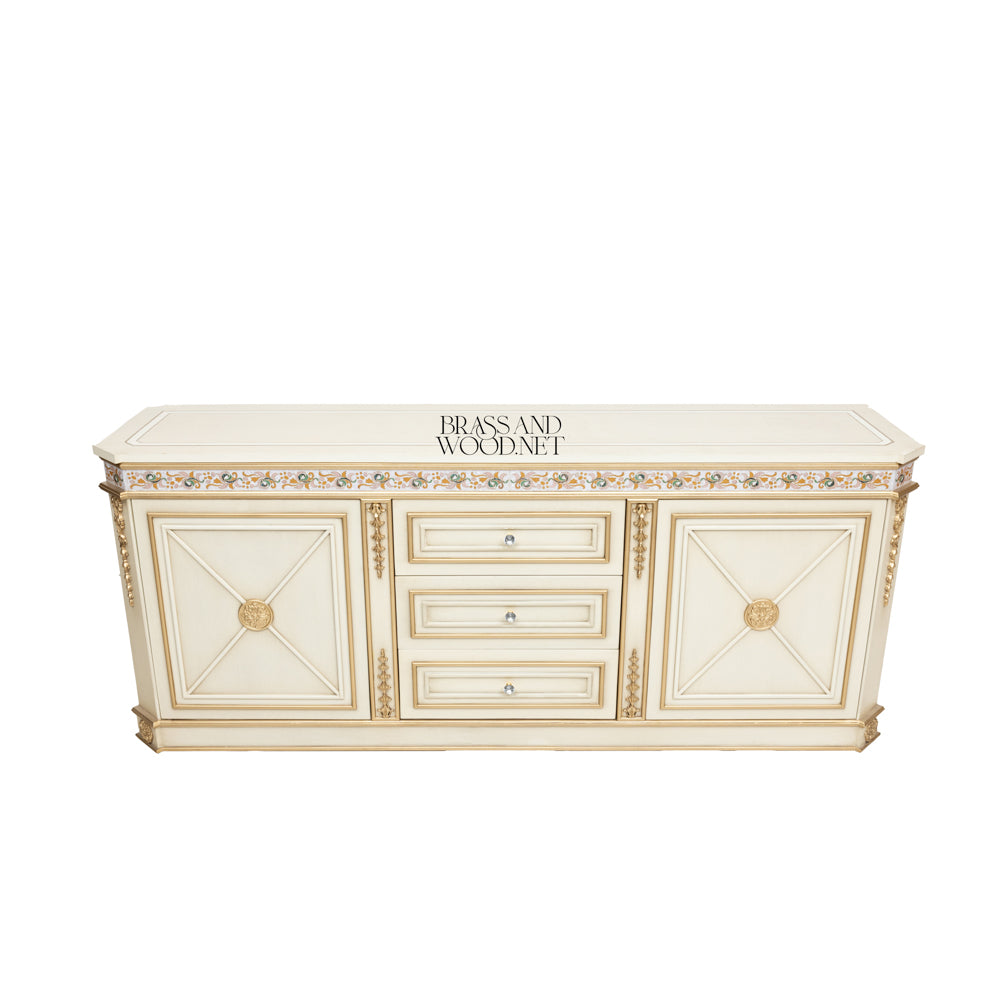 Brass & Wood Neoclassical Painted Buffet with Gold Ornamentation — 400cm