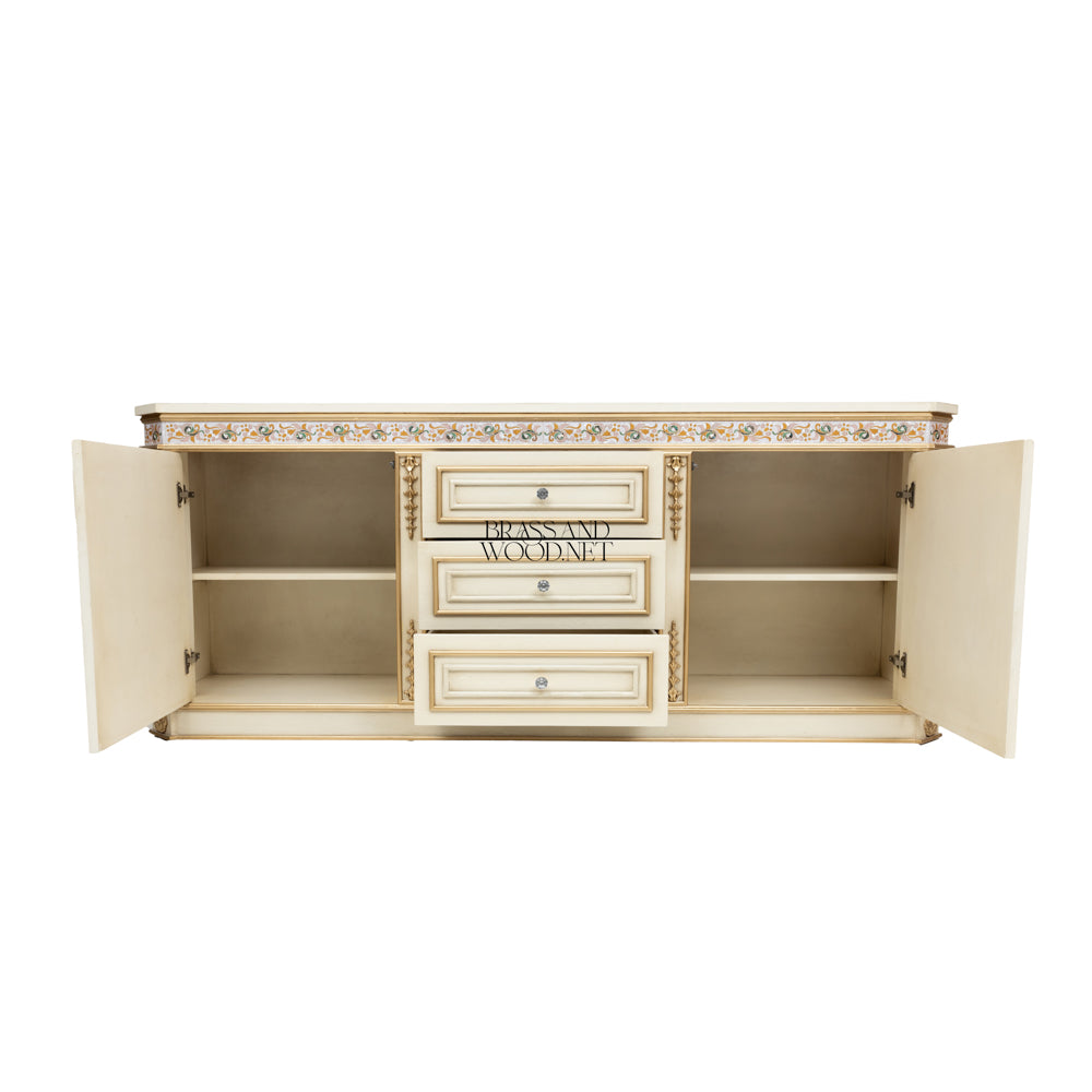 Brass & Wood Neoclassical Painted Buffet with Gold Ornamentation — 400cm