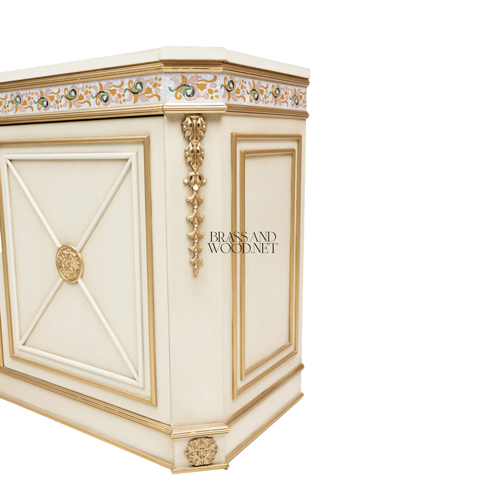 Brass & Wood Neoclassical Painted Buffet with Gold Ornamentation — 300cm