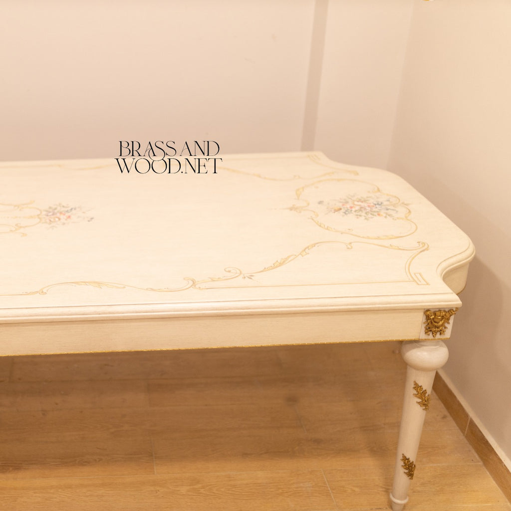 Louis XVI Floral Painted Dining Suite with Gilt Accents