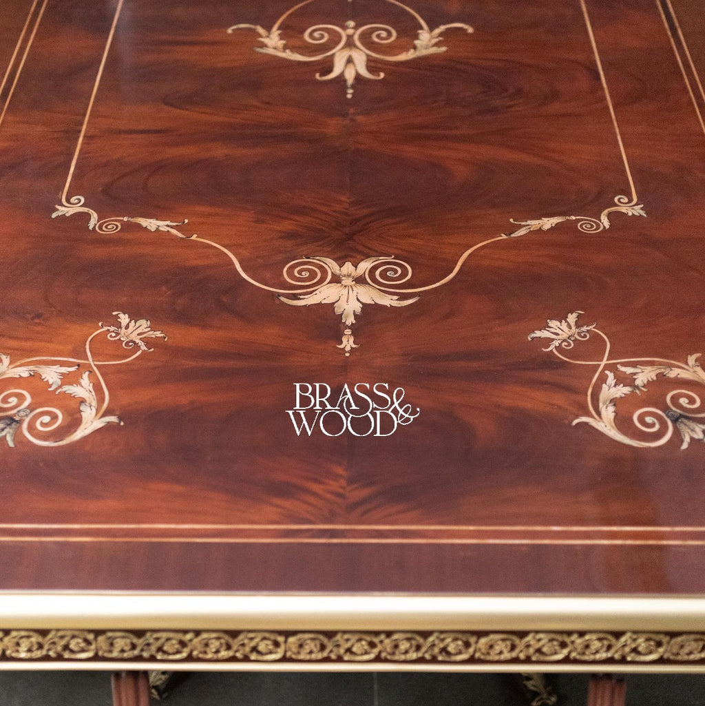 Brass & Wood Empire Marquetry Dining Table