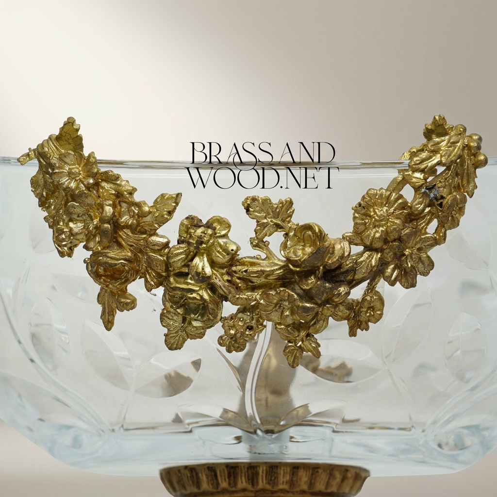 Classical Brass & Crystal Compote Bowl - Floral Scrollwork Pedestal