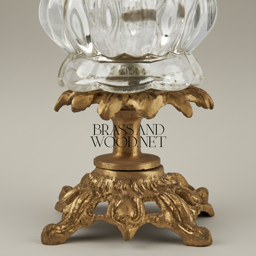 Napoleon III Rococo Revival Crystal & Brass Bonbonniere - Lobed Bowl with Foliate Pedestal